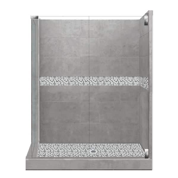 American Bath Factory Del Mar Grand Hinged 42 in. x 48 in. x 80 in. Right-Hand Corner Shower Kit in Wet Cement and Chrome Hardware