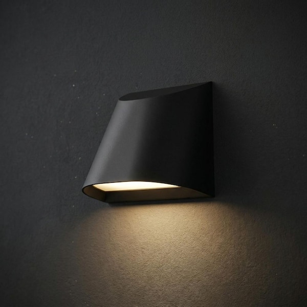 5.5 in. Black LED Wall Sconce, 1 Light 12W 3 Color Dimmable with Sand Blast Glass Diffuser for Garage Porch Shed