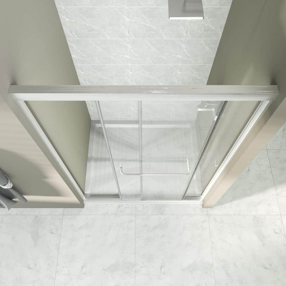 48" Brushed Nickel Framed Sliding Shower Door with Clear Glass