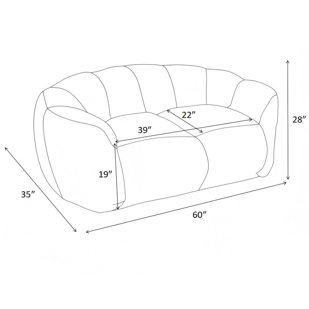 Dimensional diagram of the bean bag loveseat dimensions.