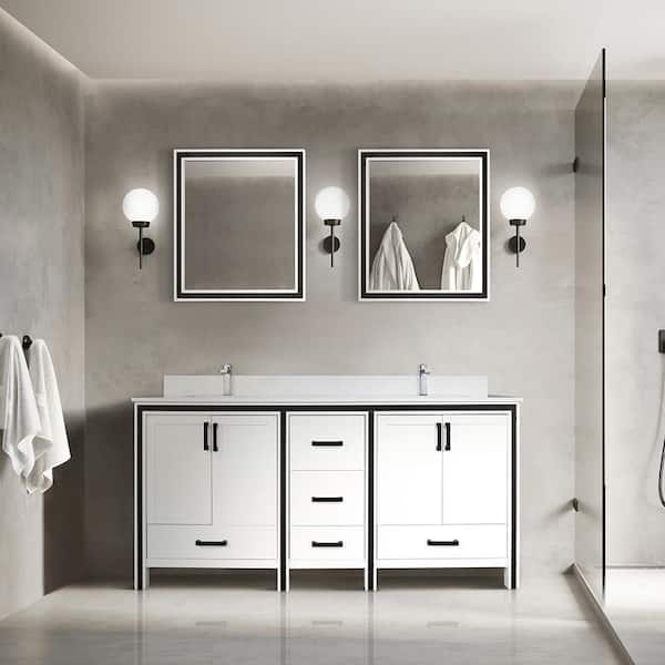 Lexora Ziva 72 in. W x 22 in. D White Double Bath Vanity