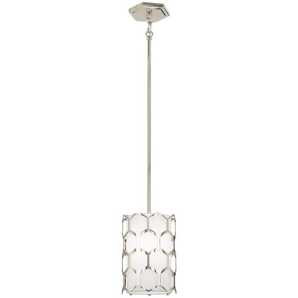 George Kovacs Missing Link 1-Light Polished Nickel Mini-Pendant Light with Fine White Linen Shade