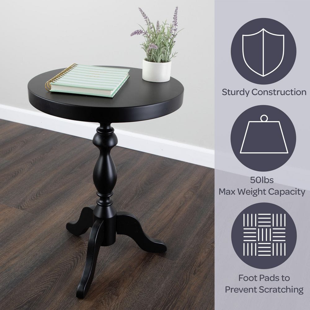 15.75 in. Round Wood Pedestal Side Table, Black - thumbnail 3