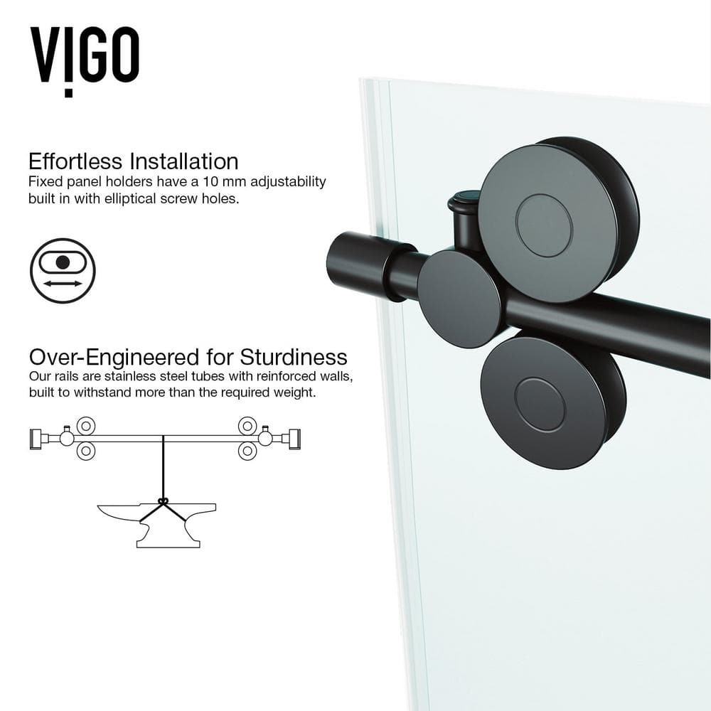 Elan Matte Black Frameless Sliding Shower Door with Clear Glass