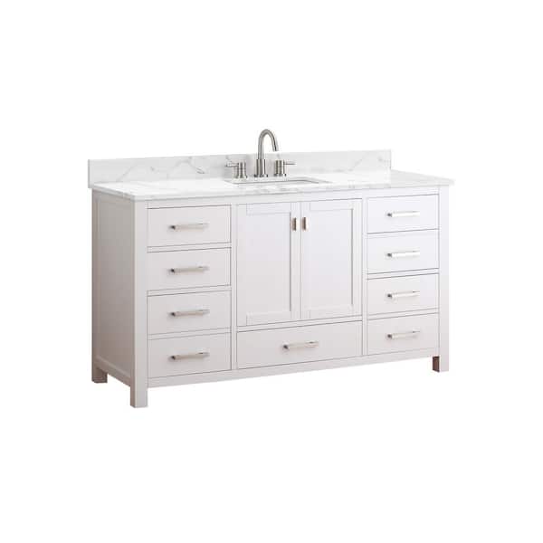 Modero 61 in. Single Sink White Bath Vanity with Cala White Engineered Stone Top