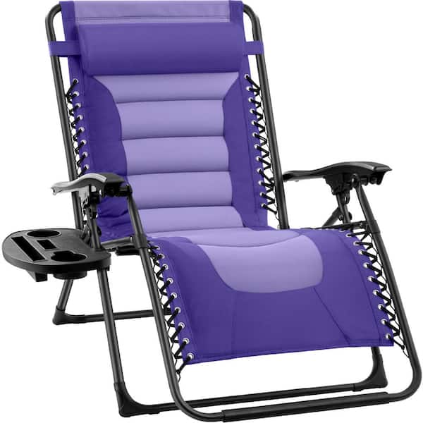 Best Choice Products Oversized Padded Zero Gravity Purple/Violet Metal Reclining Outdoor Lawn Chair w/Side Tray