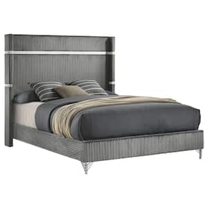 Lucia Gray Wood Frame Queen Upholstered Panel Bed with Wingback Headboard