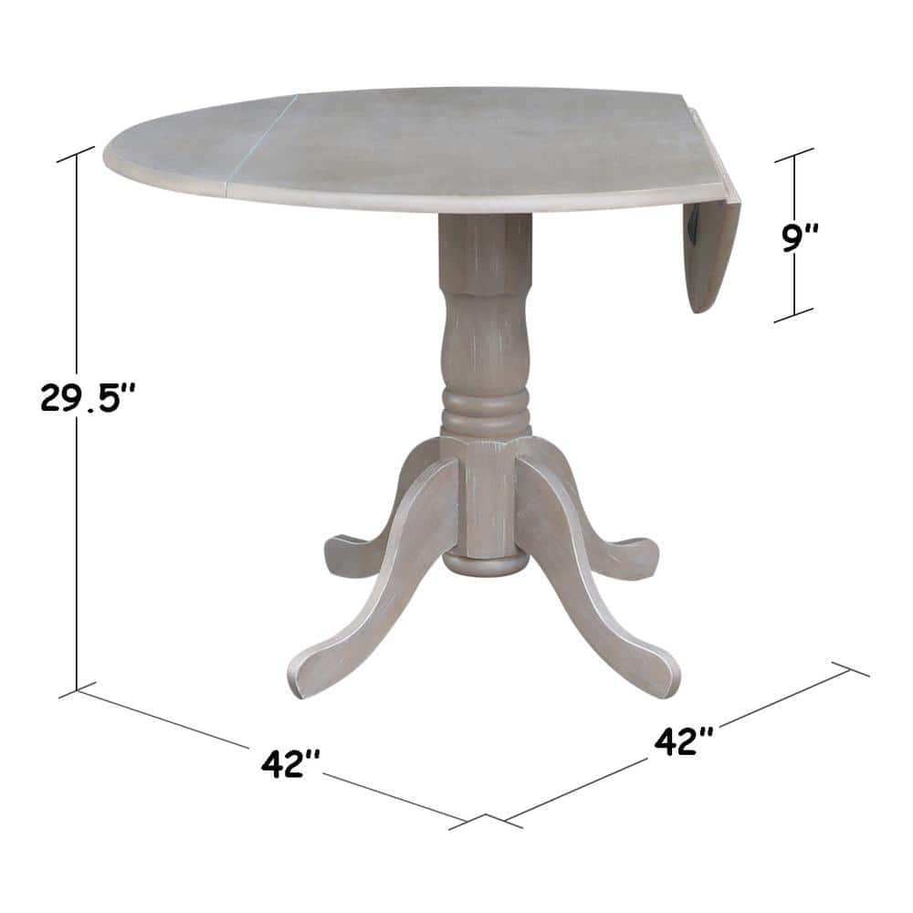 42" Washed Gray Taupe Round Wood Extendable Dining Table