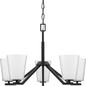 Vertex Collection 5-Light Matte Black Etched White Contemporary Chandelier