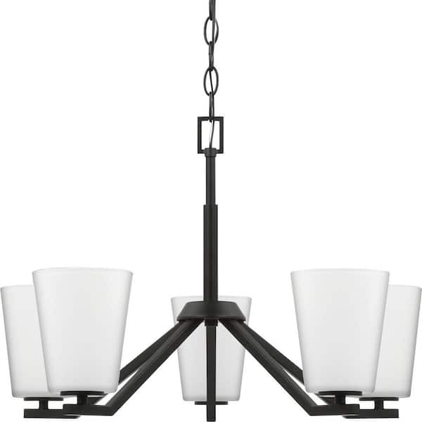 Progress Lighting Vertex Collection 5-Light Matte Black Etched White Contemporary Chandelier