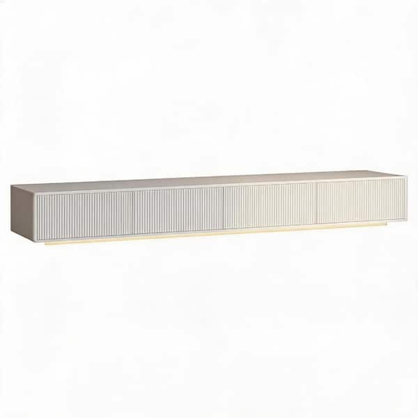 Floating TV Stand Wall Mounted TV Shelf 78.74 in. White MDF with LED Lights & Power Outlet Assembled