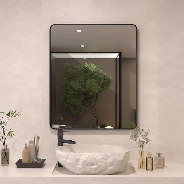 JimsMaison 30 in. W x 36 in. H Rectangular Aluminum Framed Wall Bathroom Vanity Mirror in Matte Black