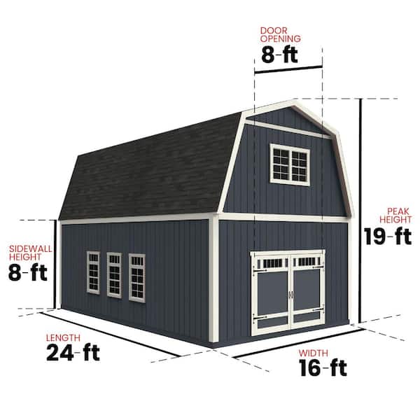 Handy Home Products - Professionally Assembled Ashland 16 ft. W x 24 ft. D 2-Story Wood Storage Shed- Driftwood Shingles (384 Sq. Ft.)