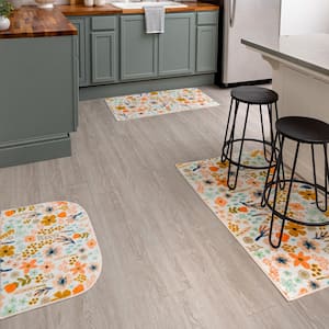 Whimsy Floral Cream 2 ft. 6 in. x 4 ft. 2 in. Kitchen Mat 3-Piece Rug Set
