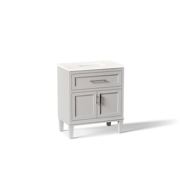Chesil 30in. Single Sink Freestanding Atmos Grey Bath Vanity with Bianco Bella Quartz Top Assembled