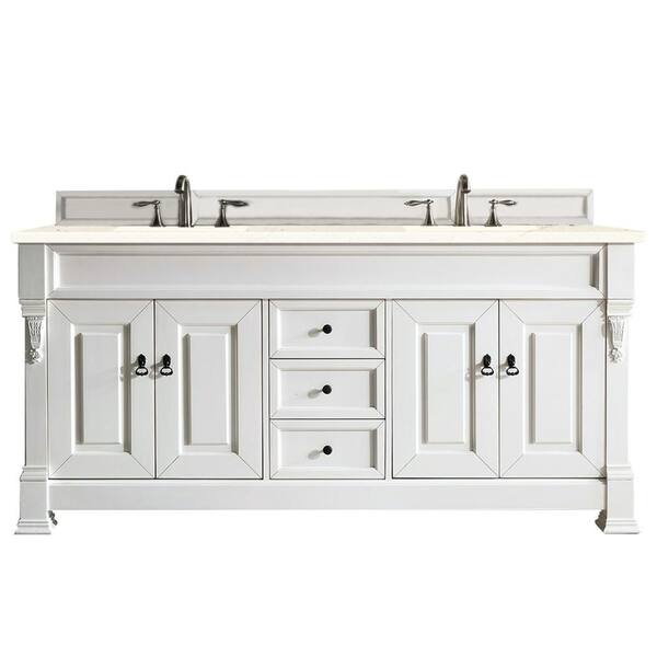 James Martin Vanities Brookfield 72 in. W x 23.5 in. D x 34.3 in. H Bathroom Vanity in Bright White with Eternal Marfil Quartz Top