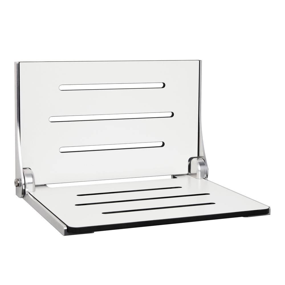 White Teak Wall Mounted Folding Shower Seat with Matte Finish