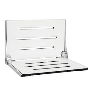 Silhouette Folding Wall Mount Shower Bench Seat, White Seat with Silver Frame