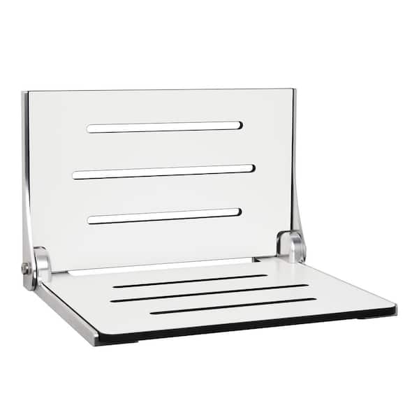 SEACHROME Silhouette Folding Wall Mount Shower Bench Seat, White Seat with Silver Frame