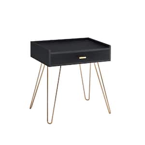 15.25 x 23.5 in. Black Round Wood Allen Mid-Century Rectangle Accent Table with Copper Hairpin Legs
