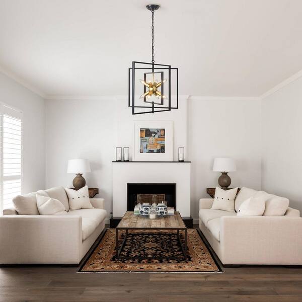 8-Light Black and Gold Candlestick Rustic Border Sputnik Light Hanging Linear Chandelier Lighting for Kitchen Island