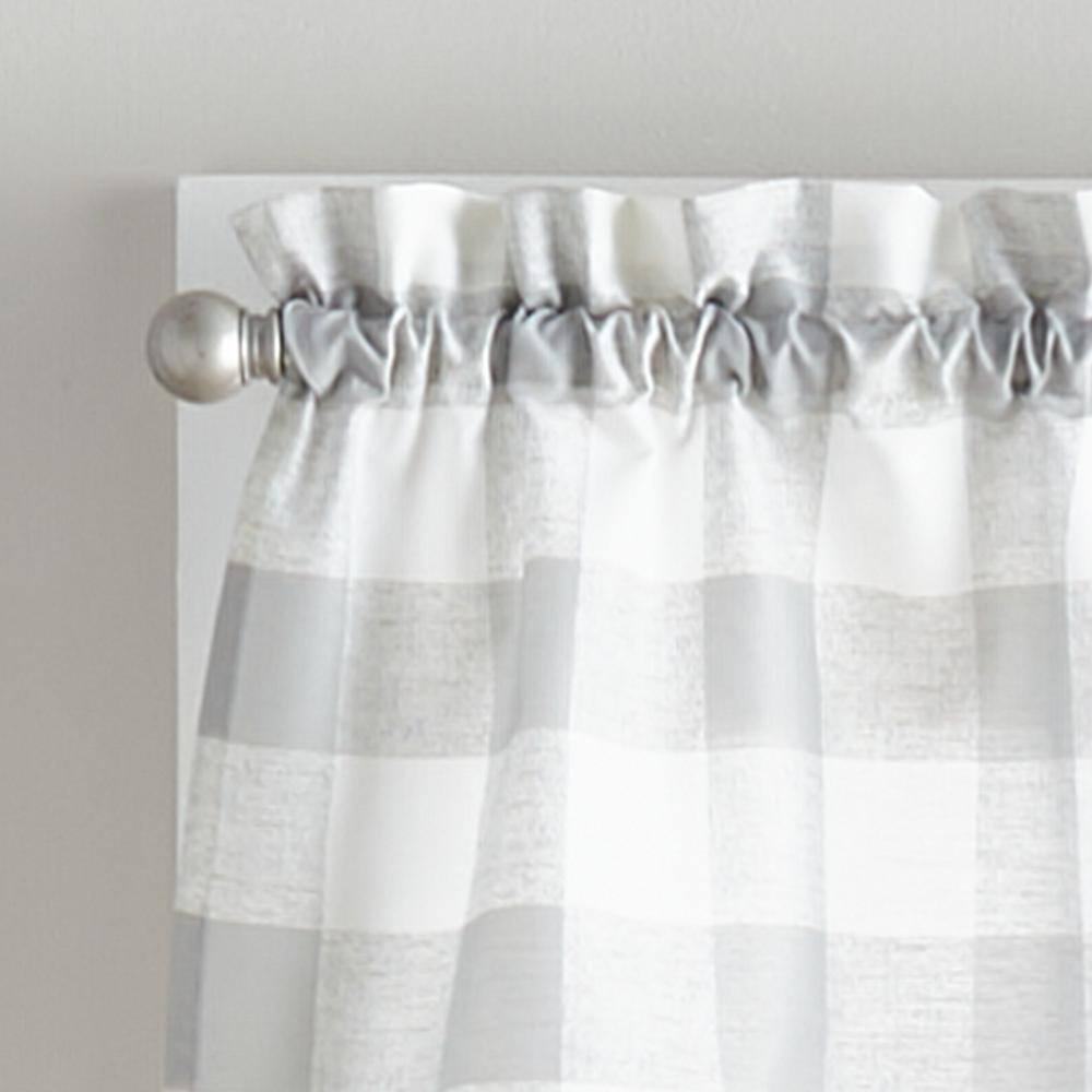 Gray and White Buffalo Check Polyester Cotton Valance and Tier Set