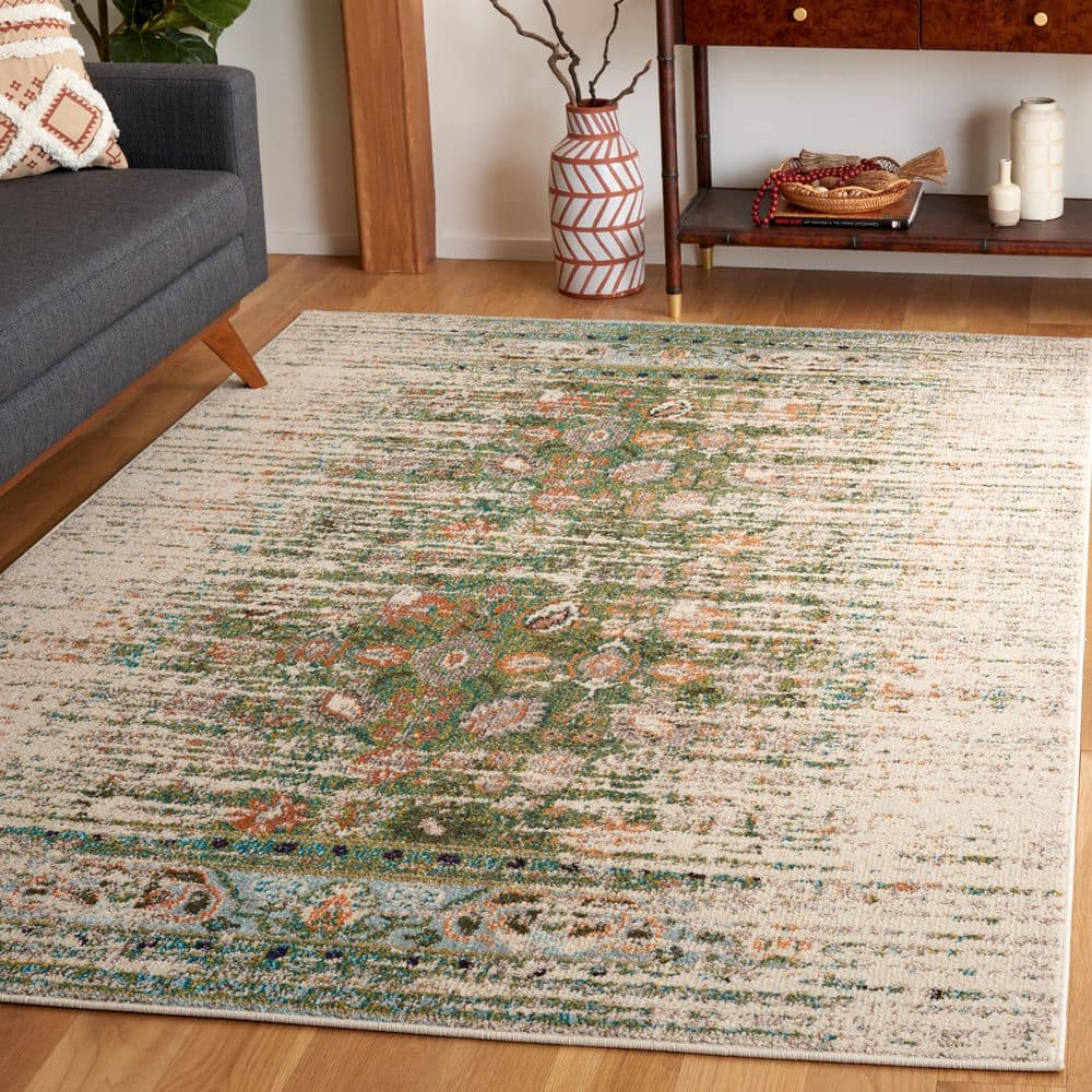 Monaco 5 ft. x 8 ft. Green/Ivory Distressed Floral Border Area Rug price history on PriceWatchPro