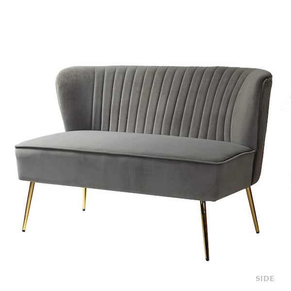 JAYDEN CREATION Carmita Grey 47 in. Golden Base Velvet Tufted 2-Seats Loveseats Sofa
