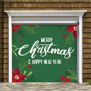 Merry Christmas Green Holly - Christmas 7 ft. x 8 ft. Garage Door Decor Banner Mural
