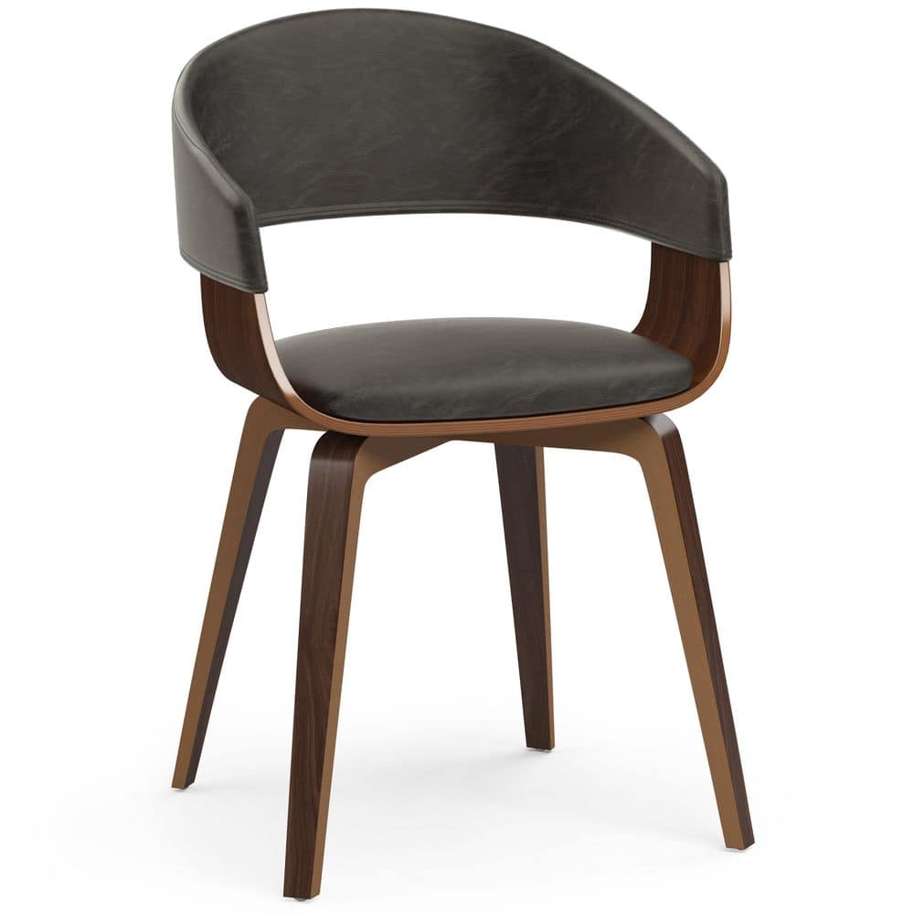 Distressed Brown Faux Leather Upholstered Bentwood Dining Chair