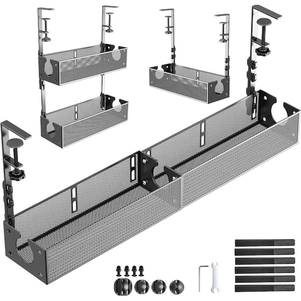 Multi-Model Under Desk 1.25 ft. Cable Management Metal Under Desk Wire Management Clamp Mount Under Table Desk (Black)