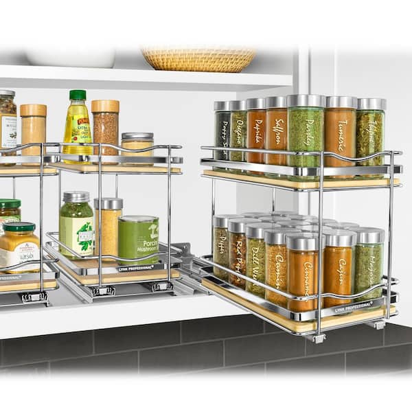 LYNK PROFESSIONAL LYNK PROFESSIONAL Elite Pull Out Spice Rack Organizer for  Cabinet, 6-1/4 in. Wide, Double, Wood-Chrome 432622DS - The Home Depot