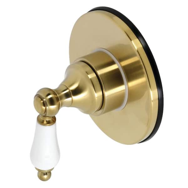 Single-Handle 1-Hole Wall Mount Three-Way Diverter Valve with Trim Kit in Brushed Brass