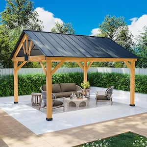 13 ft. x 11 ft. Premium Cedar Wood Hardtop Gazebo with Galvanized Steel Roof and Ceiling Hook for Outdoor Patio