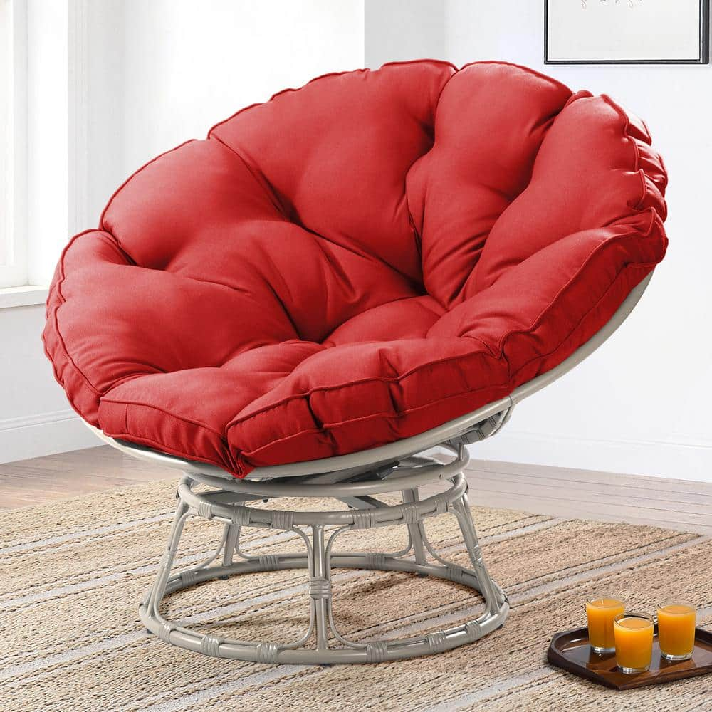 JOYSIDE Wicker Outdoor Patio Swivel Papasan Lounge Chair with Red