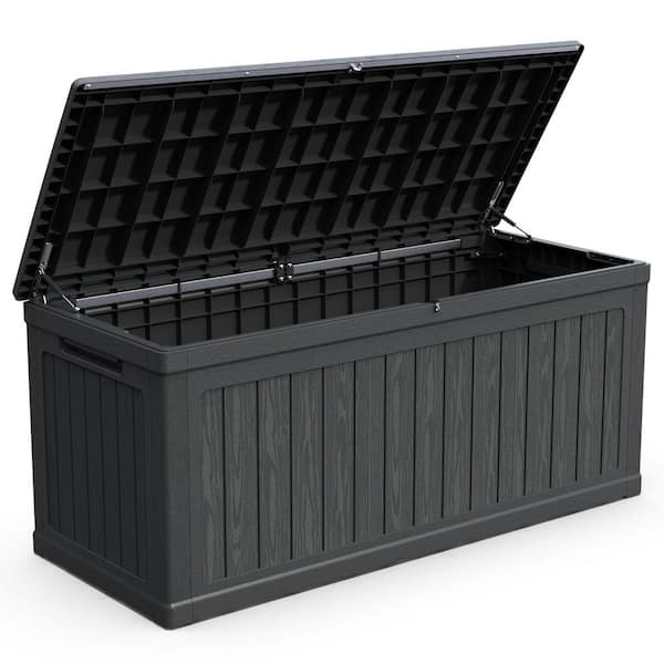 Unbranded 260 gal. Black Metal Outdoor Deck Box with Lockable Lid(68 in. D x 32 in. W x 34 in. H)