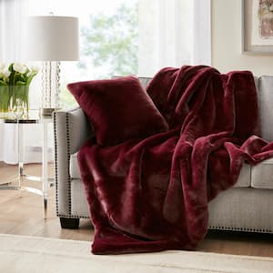 Sable Burgundy 20 in. W. x 20 in. Solid Faux Fur Square Throw Pillow