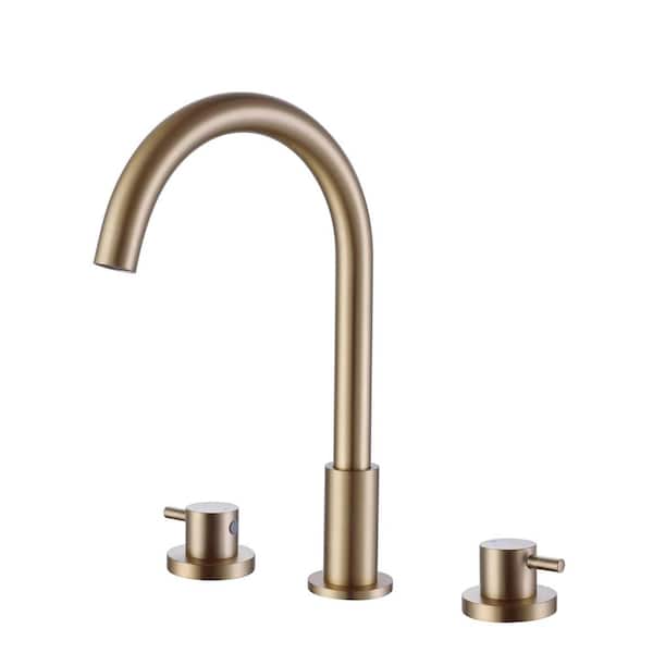 FLG 8 in. Widespread Double-Handle Bathroom Sink Faucet 3-Holes Brass High Arc Vanity Taps in Brushed Gold