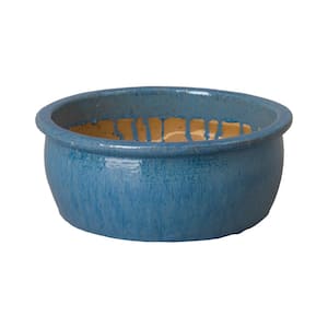 18.5 in. Dia Blue Ceramic Shallow Planter with Lip