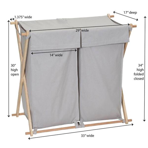 HOUSEHOLD ESSENTIALS Natural and Gray, Collapsible, Polycotton Canvas,  X-Frame Wood Laundry Sorter, Double Washable Bags 6788-1 - The Home Depot