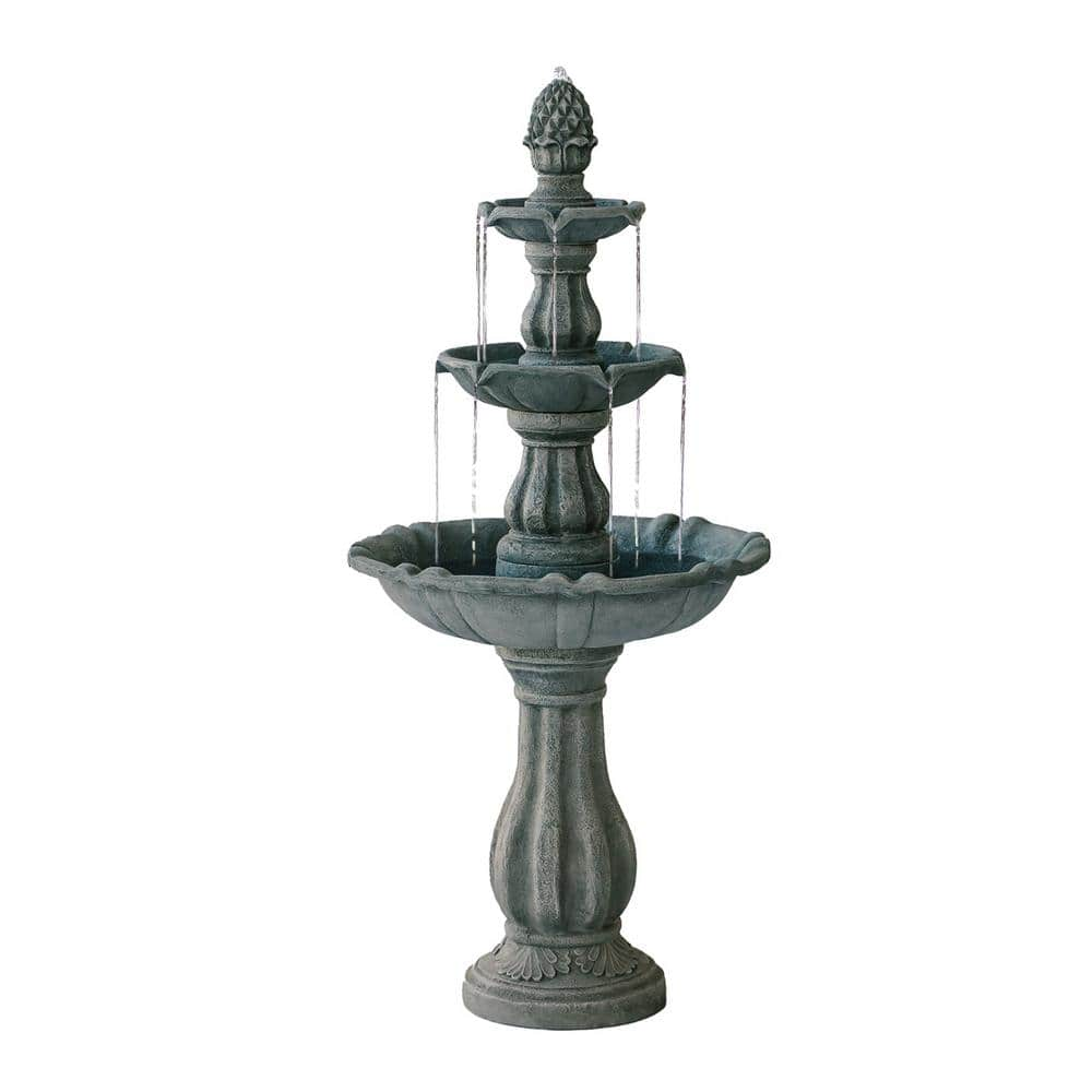 XBRAND 51 in. H Fiber Resin Grey 3-Tier Freestanding Waterfall Fountain