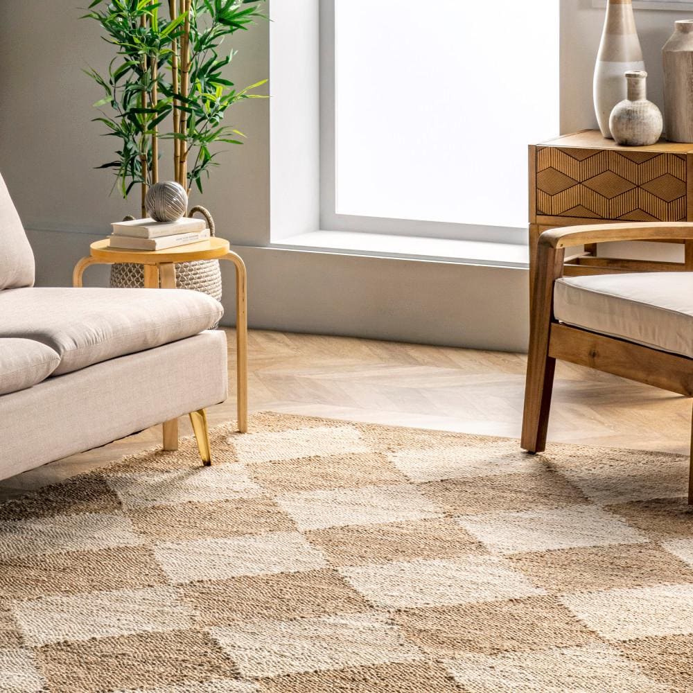 Louie Diamond Checkerboard Natural Jute 6' x 9' Area Rug