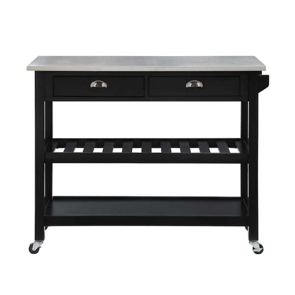 Convenience Concepts American Heritage Black Steel Top Kitchen Cart with Towel Bar