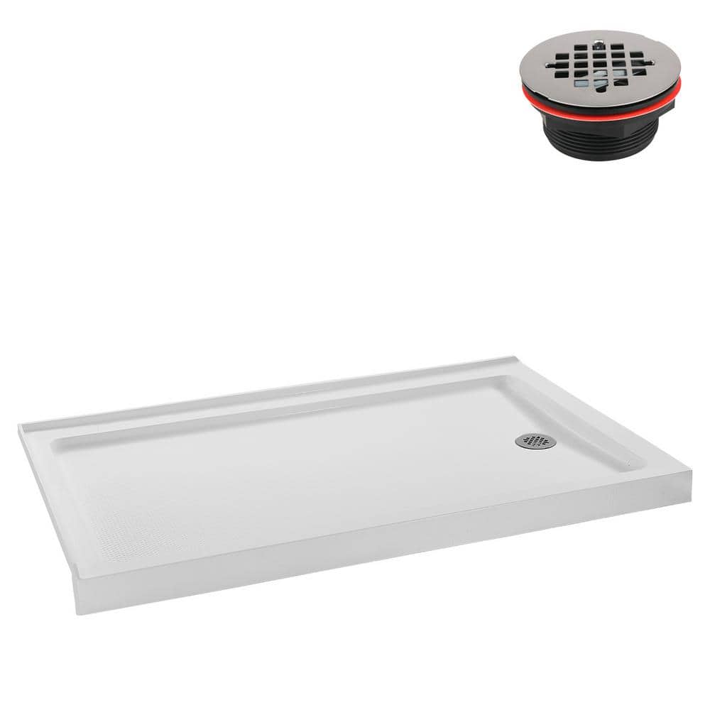 60'' Glossy White Rectangular Acrylic Shower Base with Right Hand Drain