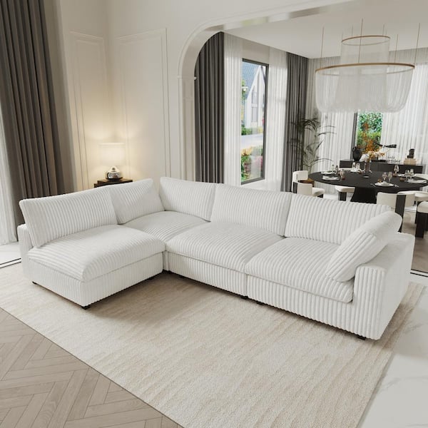 Magic Home 157in. Square Arm Soft Faux Rabbit Fur Velvet Oversized 4-Piece Modern Comfy Cloud Modular Sectional Sofa Couch in Beige
