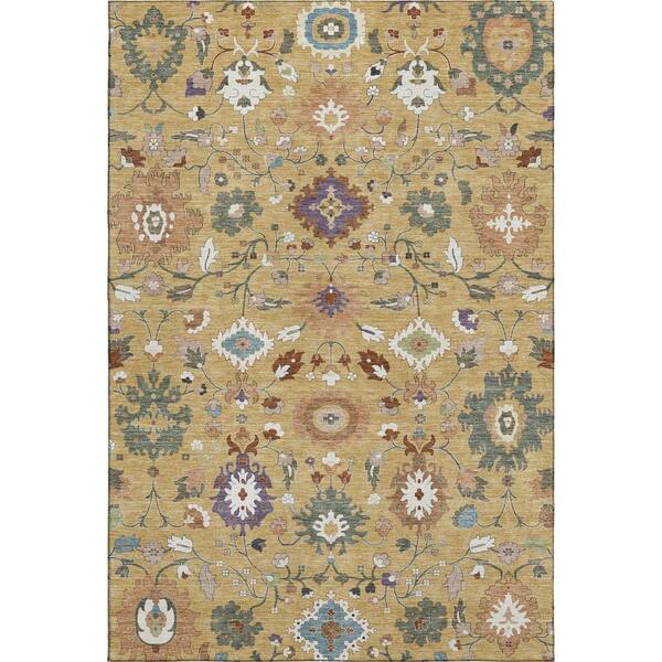 Mayfield Premium Machine Washable Abstract AMF2458 Gold 5 ft. x 7 ft. 6 in. Area Rug
