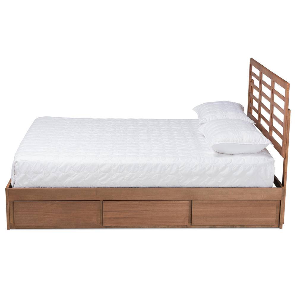 Ash Walnut King Size Wood Frame Upholstered Storage Bed with 3 Drawers