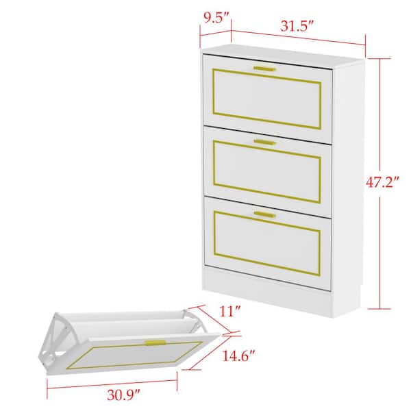 FUFU&GAGA 47.2 in. H x 47.2 in. W Shoe Storage Cabinet White Gold with  3-Drawers, 1-Cabinet for 27-Pairs KF020221-04 - The Home Depot