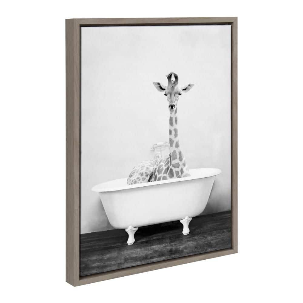 "Sylvie ""Giraffe 2 in the Tub"" by Amy Peterson Art Studio Gray Framed Art Print 18 in. x 24 in." price history on PriceWatchPro