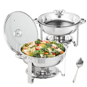 4 qt. Chafing Dish Buffet Set Stainless Steel Chafer with 2 Full Size Pans Round Catering Warmer Server (2-Piece)